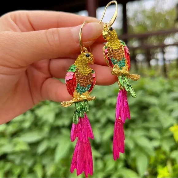Zara Pink Tropical Bird Earrings - Picture 6 of 6